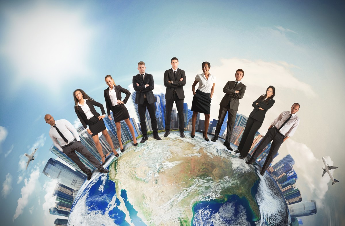 Concept of global business team with businesspeople over the world